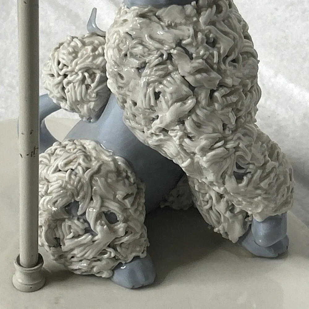 Vintage White Spaghetti Poodle Table Lamp 1950s Ceramic 25